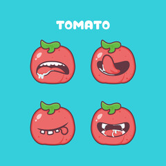 tomato cartoon. vector illustration, vegetable, plant, fruits. with different mouth expressions