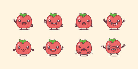 tomato cartoon. vector illustration, vegetable, plant, fruits. with different faces and expressions