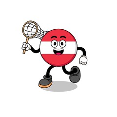Obraz premium Cartoon of austria flag catching a butterfly