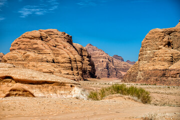 Fototapeta premium Extraordinary mountain desert landscape, Wadi Rum Protected Area, Jordan.