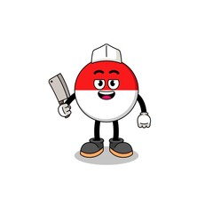 Mascot of indonesia flag as a butcher