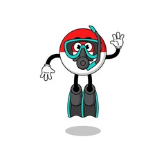 Character cartoon of indonesia flag as a diver
