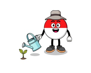 Illustration of indonesia flag cartoon watering the plant