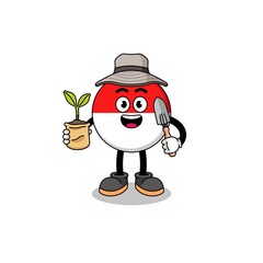 Illustration of indonesia flag cartoon holding a plant seed