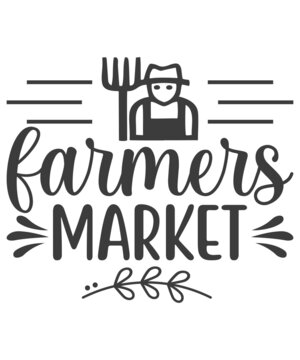 Farmers Market vintage labels. Organic food store logo with shovel and pitchfork. Label, badge, poster for Farmer's market, grocery store, food store. Vector illustration