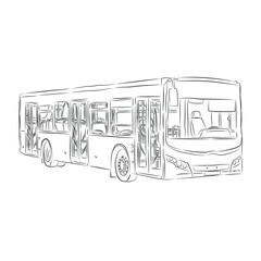 Modern bus drawn in vector graphics in pencil. A vehicle for people, a bus.