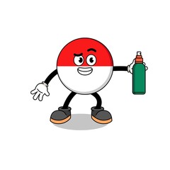 indonesia flag illustration cartoon holding mosquito repellent