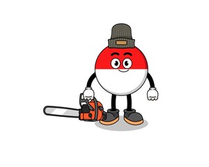 indonesia flag illustration cartoon as a lumberjack