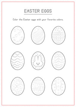 Children Learning Printable - Coloring Easter Eggs