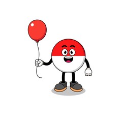 Cartoon of indonesia flag holding a balloon