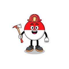 Cartoon mascot of indonesia flag firefighter