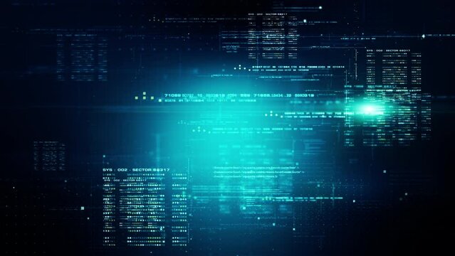 Futuristic artificial neural networks simulation, artificial intelligence deep learning performing analytic computational head up display loop background