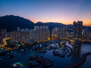 Fototapeta na wymiar Top view of Hong Kong city at night