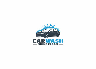 logo for a car wash with an illustration of a car being washed