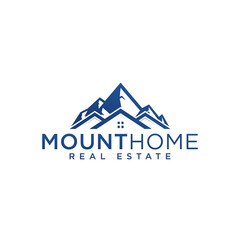 Real estate, home, house logo template with mountain background.