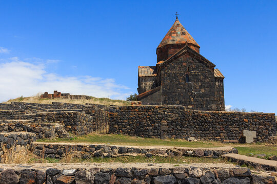 The buildings of the ancient monastery of Sevanavank near Lake Sevan in Armenia 