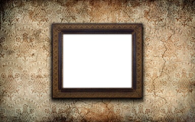 Vintage picture frame with blank space on an old wall