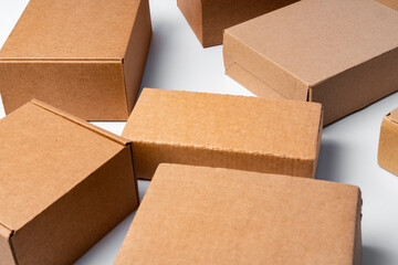 Lot of cardboard boxes on white background