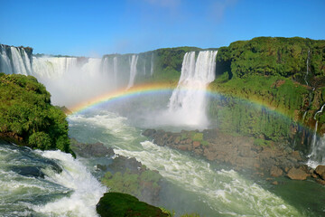 Amazing Rainbow over the Powerful Iguazu Falls at Brazilian Side, Foz do Iguacu, Brazil, South America