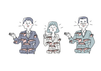 引き出しの多い人々のセット　コミカルな手書きの人物　ベクター、線画にカラー