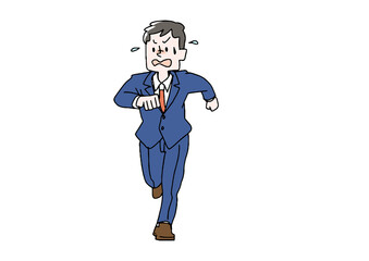 何かに追われている男性　コミカルな手書きの人物　ベクター、線画にカラー