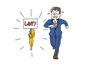 締切に追われている男性　コミカルな手書きの人物　ベクター、線画にカラー