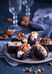 Stuffed dates with cream cheese and walnuts