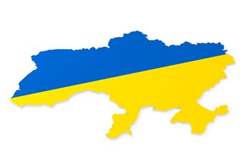 3D map of Ukraine in flag colors on white background