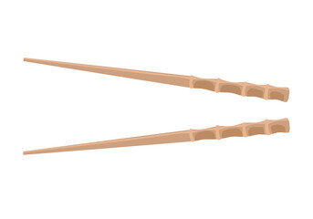 Isolated a pair of wooden chopsticks open wide ready to holding food like a sushi or kimbap on white background. Table ware vector illustration. 