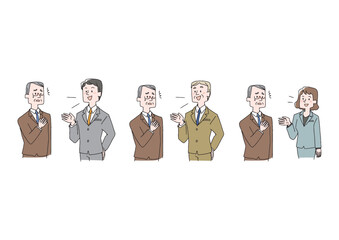 何気ない人の言葉で傷ついてしまった高齢男性　コミカルな手書きの人物　ベクター、線画にカラー