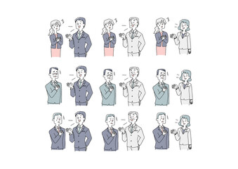 何気ない人の言葉で傷ついてしまった人々のセット　コミカルな手書きの人物　ベクター、線画にカラー