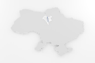 3d stylized schemitic map of Ukraine with f Kyiv Kiev capital cyty on white background