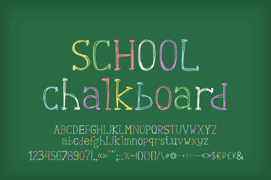 Hand drawn multicolor school alphabet letters and numbers
