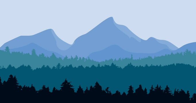 animated video parallax mountains background with bluish theme color