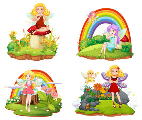 Set of isolated fantastic forests with beautiful fairies