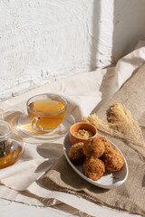 Cheese balls and tea