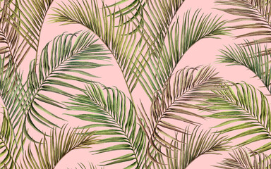 Watercolor painting colorful tree coconut leaves seamless pattern background.Watercolor hand drawn illustration tropical exotic leaf prints for wallpaper,textile Hawaii aloha jungle pattern. - 494636514