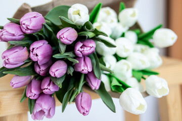 pink and white tulips