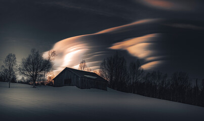 Altocumulus lenticularis over a cabin in Norway. 