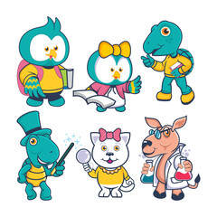 Cute Animal Mascot goes to school