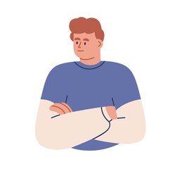 Emotionless person keeping poker face, neutral, unemotional, straight, blank expression. Indifferent calm serious man with no feelings. Flat graphic vector illustration isolated on white background