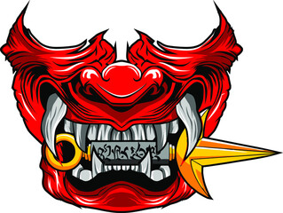 red devil face mask with sharp weapons