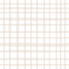 Simple checkered seamless pattern. Hand drawn transparent lines on white background. Vector illustration for packaging, textile in flat style