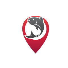 Fish With Pin Location Icon Logo Vector