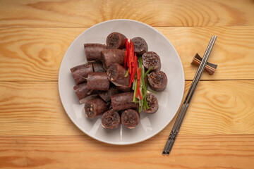 The Korean Blood Sausage or Sundae, Soondae is Korean traditional national food. Street home Asian...