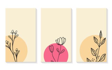 Minimalist social media background with line art flower drawing.