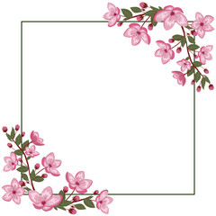Obraz na płótnie Canvas Cute spring cherry blossom vector frame illustration