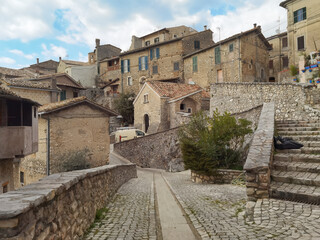Beautiful view of the historic center of Roccantica medieval little town in Lazio, Italy