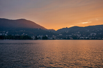sunset over the lake como