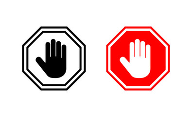 Stop icon vector. stop road sign. hand stop sign and symbol. Do not enter stop red sign with hand